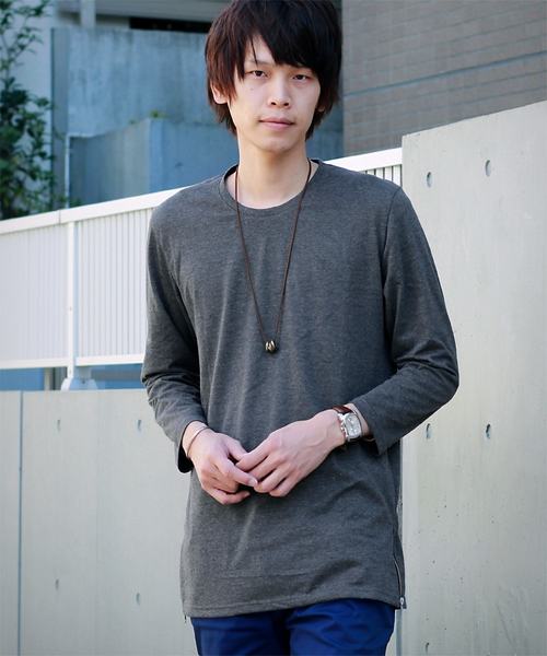 MONO-MART(モノマート)の「裾サイドZIP ロング丈カットソー(Tシャツ/カットソー・メンズ・ボルドー/オフホワイト/ブラック/オリーブ/ライトピンク/チャコール/ネイビー/ブルー系その他/ミント/ダークベージュ/グレー・ONE SIZE)」の5枚目の写真