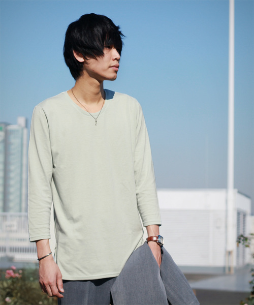 MONO-MART(モノマート)の「裾サイドZIP ロング丈カットソー(Tシャツ/カットソー・メンズ・ボルドー/オフホワイト/ブラック/オリーブ/ライトピンク/チャコール/ネイビー/ブルー系その他/ミント/ダークベージュ/グレー・ONE SIZE)」の8枚目の写真