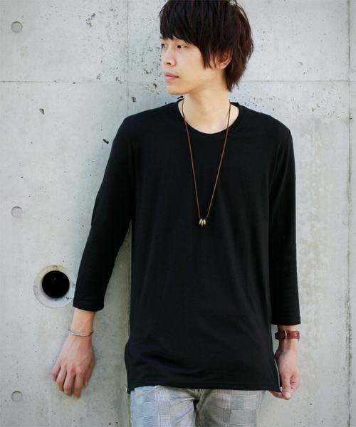 MONO-MART(モノマート)の「裾サイドZIP ロング丈カットソー(Tシャツ/カットソー・メンズ・ボルドー/オフホワイト/ブラック/オリーブ/ライトピンク/チャコール/ネイビー/ブルー系その他/ミント/ダークベージュ/グレー・ONE SIZE)」の3枚目の写真