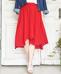 KOBE LETTUCE | ふんわりフレアで女性らしく！ウエストゴム★イレギュラーヘム膝丈スカート/ミモレ丈[M1636](スカート)