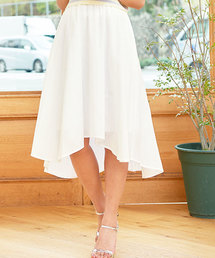 KOBE LETTUCE | ふんわりフレアで女性らしく！ウエストゴム★イレギュラーヘム膝丈スカート/ミモレ丈/神戸レタス[M1636](スカート)