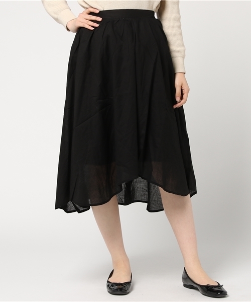 KOBE LETTUCE（コウベレタス）の「ふんわりフレアで女性らしく！ウエストゴム★イレギュラーヘム膝丈スカート/ミモレ丈/神戸レタス[M1636]（スカート・レディース・ブルー/レモンイエロー/ラベンダー/コーラル/レッド/カーキ/アイボリー/ブラック/ホワイト系その他/ブルー系その他/ダークパープル/モカ/ネイビー・FREE）」の22枚目の写真