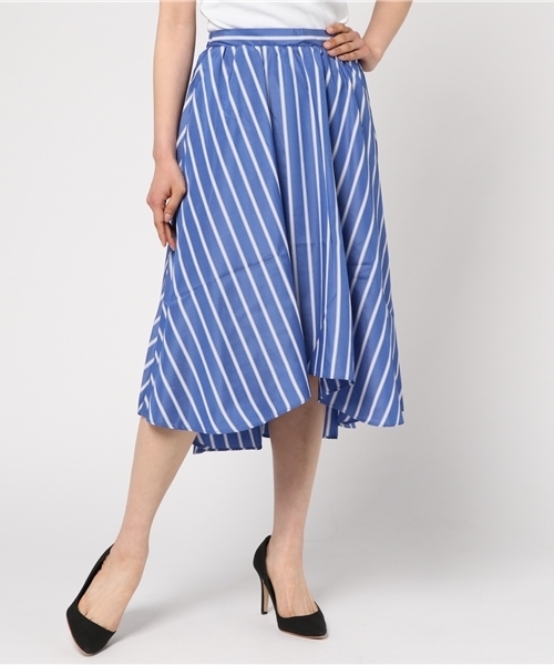 KOBE LETTUCE（コウベレタス）の「ふんわりフレアで女性らしく！ウエストゴム★イレギュラーヘム膝丈スカート/ミモレ丈/神戸レタス[M1636]（スカート・レディース・ブルー/レモンイエロー/ラベンダー/コーラル/レッド/カーキ/アイボリー/ブラック/ホワイト系その他/ブルー系その他/ダークパープル/モカ/ネイビー・FREE）」の8枚目の写真