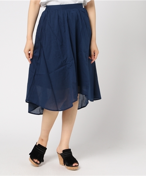 KOBE LETTUCE（コウベレタス）の「ふんわりフレアで女性らしく！ウエストゴム★イレギュラーヘム膝丈スカート/ミモレ丈/神戸レタス[M1636]（スカート・レディース・ブルー/レモンイエロー/ラベンダー/コーラル/レッド/カーキ/アイボリー/ブラック/ホワイト系その他/ブルー系その他/ダークパープル/モカ/ネイビー・FREE）」の7枚目の写真