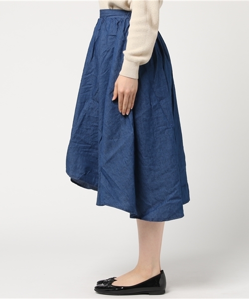 KOBE LETTUCE（コウベレタス）の「ふんわりフレアで女性らしく！ウエストゴム★イレギュラーヘム膝丈スカート/ミモレ丈/神戸レタス[M1636]（スカート・レディース・ブルー/レモンイエロー/ラベンダー/コーラル/レッド/カーキ/アイボリー/ブラック/ホワイト系その他/ブルー系その他/ダークパープル/モカ/ネイビー・FREE）」の15枚目の写真