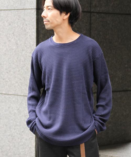 coen(コーエン)の「ビッグワッフルロングスリーブカットソー(Tシャツ/カットソー・メンズ・ネイビー/ホワイト・LARGE/X-LARGE/MEDIUM/SMALL)」の2枚目の写真