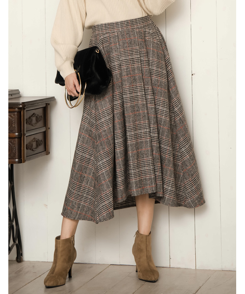 Re:EDIT（リエディ）の「ウールタッチ2パターンチェック柄バックロングフレアスカート（スカート・レディース・ブラウン/ブラック系その他/ブラック/ブラウン系その他・LARGE/MEDIUM/SMALL）」の3枚目の写真