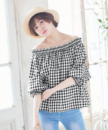 KOBE LETTUCE | [ギンガムチェック柄/グレンチェック柄/無地]ボリュームバルーンスリーブ2WAYオフショルダーブラウス/レディーストップス[C3186]神戸レタス(シャツ/ブラウス)