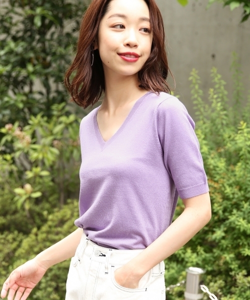 A part by（アパートバイ）の「洗える/14GクールミストVPOニット/SS　793361（ニット/セーター・レディース・ホワイト/ブラック/ベージュ/グリーン/ライトパープル/グレー/レッド/ホワイト系その他・MEDIUM/LARGE）」の7枚目の写真