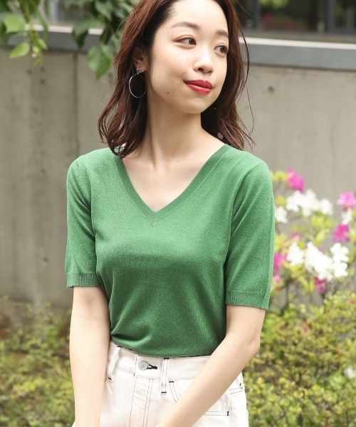 A part by（アパートバイ）の「洗える/14GクールミストVPOニット/SS　793361（ニット/セーター・レディース・ホワイト/ブラック/ベージュ/グリーン/ライトパープル/グレー/レッド/ホワイト系その他・MEDIUM/LARGE）」の6枚目の写真