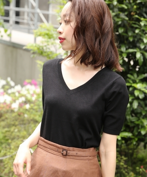 A part by（アパートバイ）の「洗える/14GクールミストVPOニット/SS　793361（ニット/セーター・レディース・ホワイト/ブラック/ベージュ/グリーン/ライトパープル/グレー/レッド/ホワイト系その他・MEDIUM/LARGE）」の3枚目の写真