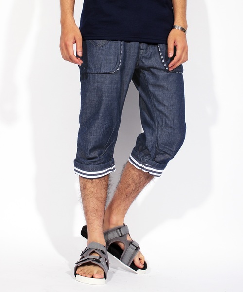 ８(eight)（エイト）の「ボーダー チノ クロップドパンツ ７分丈（チノパンツ・メンズ・ホワイト/ネイビー/ブラウン・MEDIUM/LARGE）」の3枚目の写真