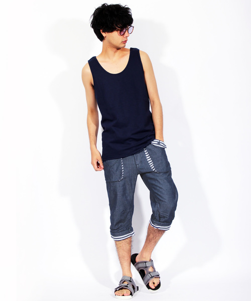 ８(eight)（エイト）の「ボーダー チノ クロップドパンツ ７分丈（チノパンツ・メンズ・ホワイト/ネイビー/ブラウン・MEDIUM/LARGE）」の6枚目の写真