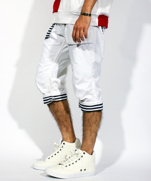 ８(eight)（エイト）の「ボーダー チノ クロップドパンツ ７分丈（チノパンツ・メンズ・ホワイト/ネイビー/ブラウン・MEDIUM/LARGE）」の7枚目の写真