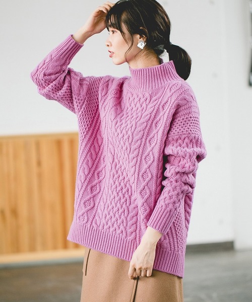 A part by（アパートバイ）の「3GWNアラン/タートルPO 804119（ニット/セーター・レディース・ホワイト/ブラック/ベージュ/ブルー/パープル・FREE）」の5枚目の写真