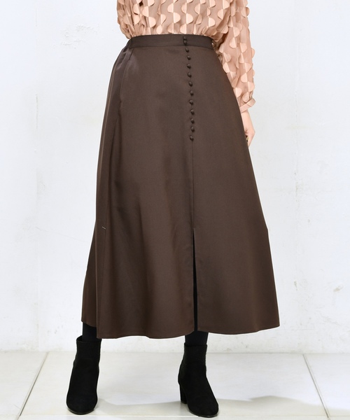 natural couture(ナチュラルクチュール)の「プチ釦キレイめミディスカート(スカート・レディース・ダークブラウン/パープル/レオパード/チェック・FREE)」の2枚目の写真