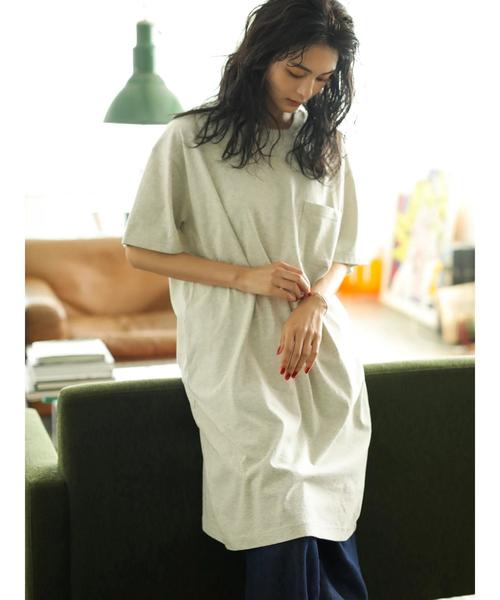 CRAFT STANDARD BOUTIQUE(クラフトスタンダードブティック)の「OE天竺クルーネック半袖カットワンピース●(ワンピース・レディース・チャコールグレー/ブルー/グリーン/ホワイト系その他/マスタード・M/L)」の1枚目の写真