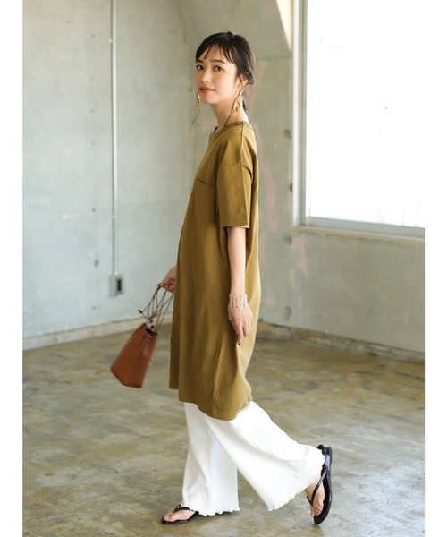 CRAFT STANDARD BOUTIQUE(クラフトスタンダードブティック)の「OE天竺クルーネック半袖カットワンピース●(ワンピース・レディース・チャコールグレー/ブルー/グリーン/ホワイト系その他/マスタード・M/L)」の5枚目の写真