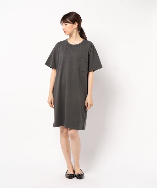 CRAFT STANDARD BOUTIQUE(クラフトスタンダードブティック)の「OE天竺クルーネック半袖カットワンピース●(ワンピース・レディース・チャコールグレー/ブルー/グリーン/ホワイト系その他/マスタード・M/L)」の6枚目の写真