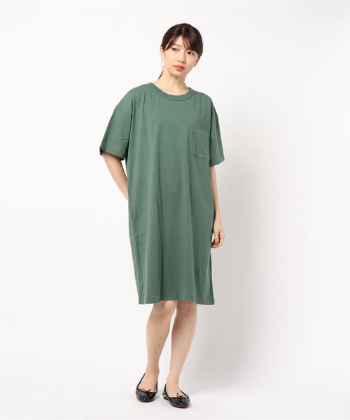 CRAFT STANDARD BOUTIQUE(クラフトスタンダードブティック)の「OE天竺クルーネック半袖カットワンピース●(ワンピース・レディース・チャコールグレー/ブルー/グリーン/ホワイト系その他/マスタード・M/L)」の7枚目の写真