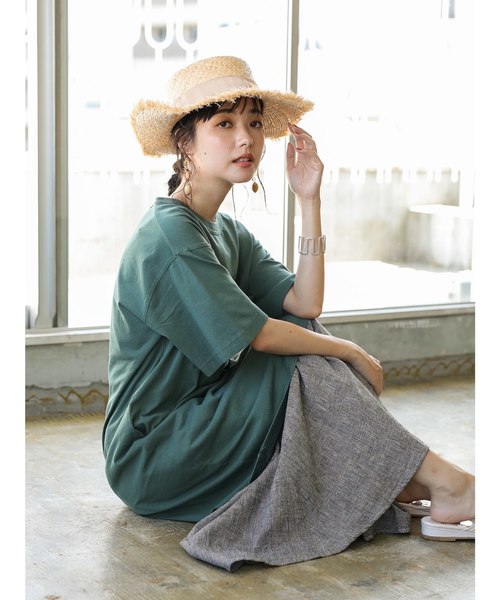 CRAFT STANDARD BOUTIQUE(クラフトスタンダードブティック)の「OE天竺クルーネック半袖カットワンピース●(ワンピース・レディース・チャコールグレー/ブルー/グリーン/ホワイト系その他/マスタード・M/L)」の17枚目の写真