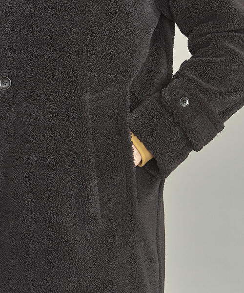 美品 ユナイテッドアローズ 黒 ボアフリース ステンカラーコートLサイズ BEAUTY&YOUTH UNITED ARROWS（ビューティーアンドユースユナイテッド