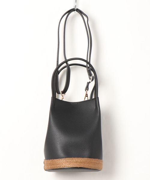 INTERPLANET（インタープラネット）の「合皮＊ジュートＢＡＧ（ショルダーバッグ・レディース・ブラック/カーキ・フリー）」の3枚目の写真