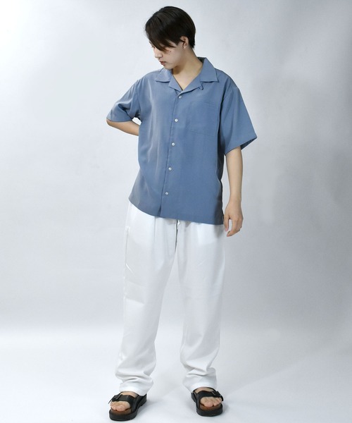 Starting Over(スターティングオーバー)の「ルーズシルエット リラックス無地 半袖オープンカラーポケットシャツ/レディース メンズ(シャツ/ブラウス・メンズ・ブラック/グレー/モカ/ワイン/ピンク/ベージュ/サックスブルー/ホワイト/グレイッシュベージュ/グリーン/オフホワイト/ダークグリーン・M/L/XL)」の20枚目の写真