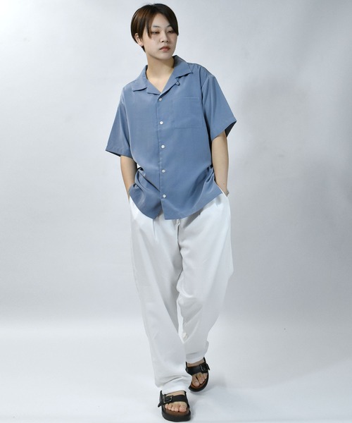 Starting Over(スターティングオーバー)の「ルーズシルエット リラックス無地 半袖オープンカラーポケットシャツ/レディース メンズ(シャツ/ブラウス・メンズ・ブラック/グレー/モカ/ワイン/ピンク/ベージュ/サックスブルー/ホワイト/グレイッシュベージュ/グリーン/オフホワイト/ダークグリーン・M/L/XL)」の15枚目の写真