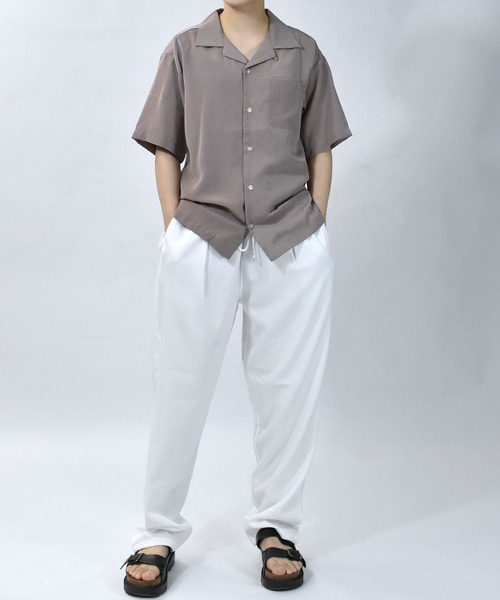 薄手ストライプ オープンカラーシャツ ルーズシルエット 夏服 SINSS シャツ Loose silhouette striped shirt / ルーズ