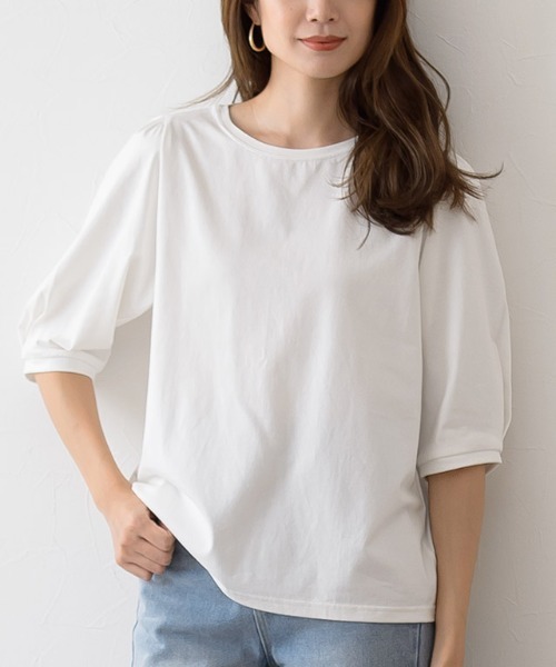 Pierrot(ピエロ)の「シルケットコットンボリュームスリーブトップス(Tシャツ/カットソー・レディース・ブラック/オフホワイト/グレイッシュベージュ/ライトベージュ・M/L)」の10枚目の写真