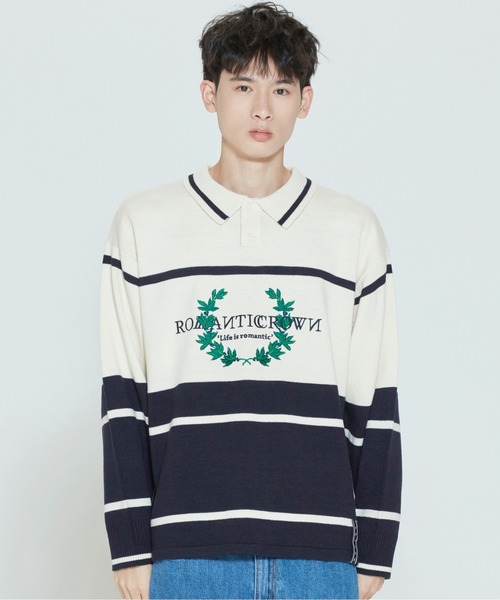 ROMANTIC CROWN（ロマンティッククラウン）の「【ROMANTIC CROWN】MODERN LAUREL KNITTED POLO SHIRTS / ロマンティッククラウン ローレル ニット ポロシャツ（ポロシャツ・メンズ・スカイブルー/ライトグリーン/オートミール・SMALL/MEDIUM/LARGE/X-LARGE）」の2枚目の写真