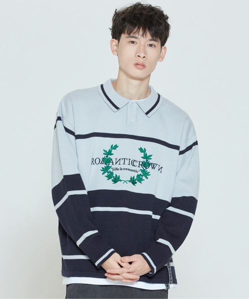ROMANTIC CROWN（ロマンティッククラウン）の「【ROMANTIC CROWN】MODERN LAUREL KNITTED POLO SHIRTS / ロマンティッククラウン ローレル ニット ポロシャツ（ポロシャツ・メンズ・スカイブルー/ライトグリーン/オートミール・SMALL/MEDIUM/LARGE/X-LARGE）」の3枚目の写真