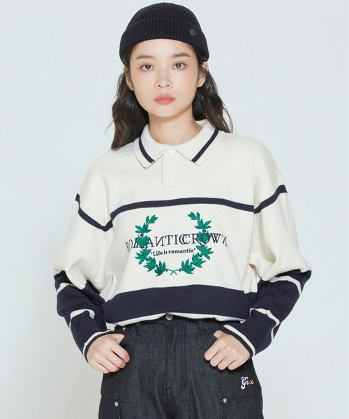 ROMANTIC CROWN（ロマンティッククラウン）の「【ROMANTIC CROWN】MODERN LAUREL KNITTED POLO SHIRTS / ロマンティッククラウン ローレル ニット ポロシャツ（ポロシャツ・メンズ・スカイブルー/ライトグリーン/オートミール・SMALL/MEDIUM/LARGE/X-LARGE）」の9枚目の写真