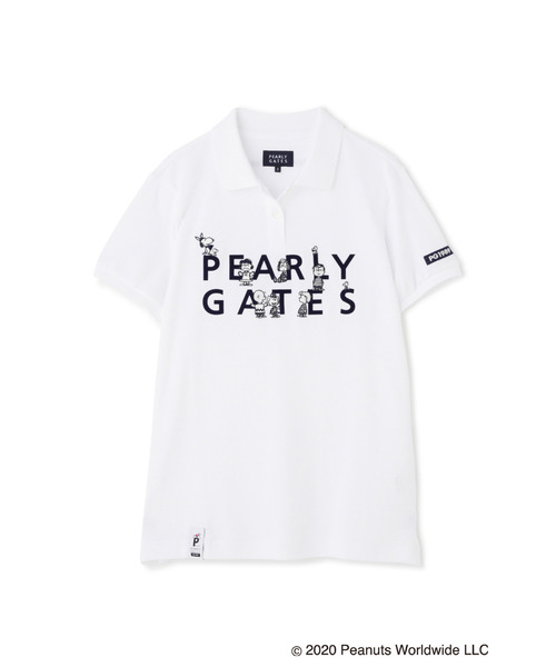 PEARLY GATES(パーリーゲイツ)の「【SNOOPY×PEARLY GATES】SNOOPY 2段ロゴ カノコ 半袖 ポロシャツ(ポロシャツ)」|ホワイト