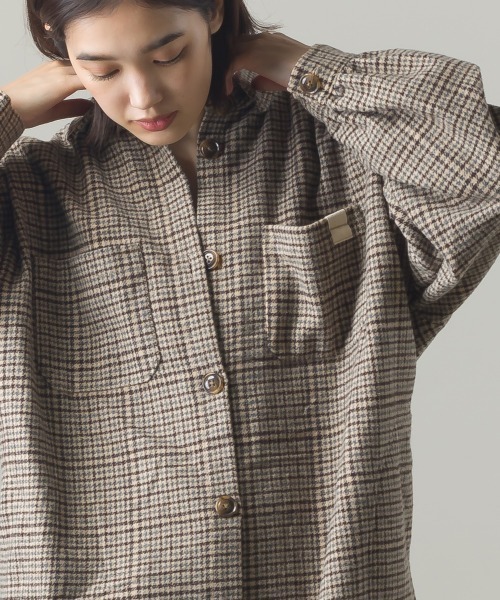 OMNES(オムネス)の「フェイクウールチェックシャツコート(その他アウター・レディース・ブラウン・FREE)」の5枚目の写真