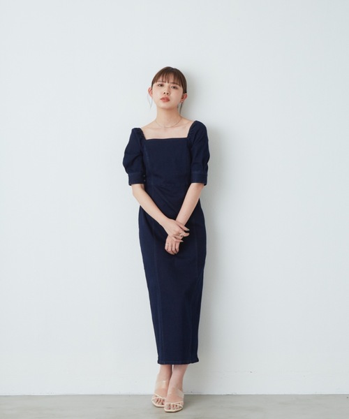 flowriri（フロウリリ）の「flowriri パプスリーブデニムロングワンピース（ワンピース・レディース・ネイビー/ブラック・FREE）」の14枚目の写真