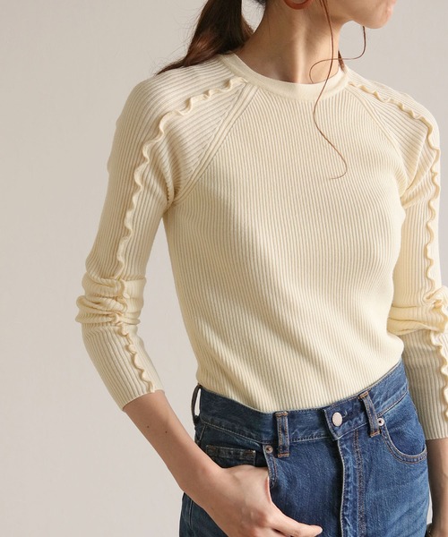 HER CLOSET(ハークローゼット)の「【HERCLOSET】メロウデザインクルーネックリブニット(ニット/セーター・レディース・ブラック/ライトグリーン/アイボリー/グレイッシュベージュ・M)」の1枚目の写真
