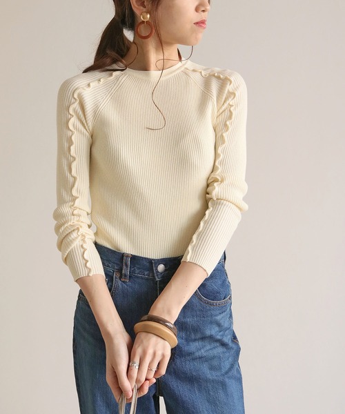 HER CLOSET(ハークローゼット)の「【HERCLOSET】メロウデザインクルーネックリブニット(ニット/セーター・レディース・ブラック/ライトグリーン/アイボリー/グレイッシュベージュ・M)」の12枚目の写真
