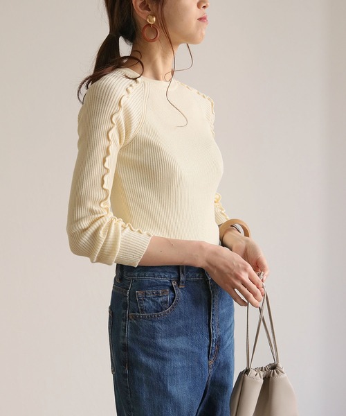 HER CLOSET(ハークローゼット)の「【HERCLOSET】メロウデザインクルーネックリブニット(ニット/セーター・レディース・ブラック/ライトグリーン/アイボリー/グレイッシュベージュ・M)」の16枚目の写真