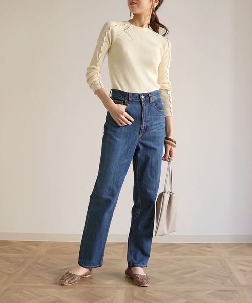 HER CLOSET(ハークローゼット)の「【HERCLOSET】メロウデザインクルーネックリブニット(ニット/セーター・レディース・ブラック/ライトグリーン/アイボリー/グレイッシュベージュ・M)」の9枚目の写真