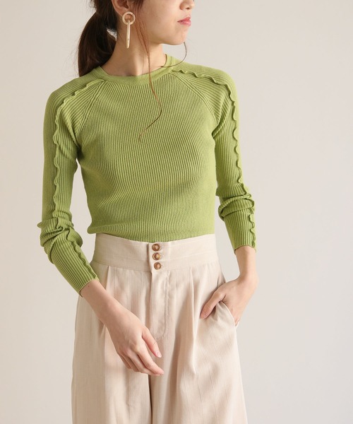 HER CLOSET(ハークローゼット)の「【HERCLOSET】メロウデザインクルーネックリブニット(ニット/セーター・レディース・ブラック/ライトグリーン/アイボリー/グレイッシュベージュ・M)」の6枚目の写真