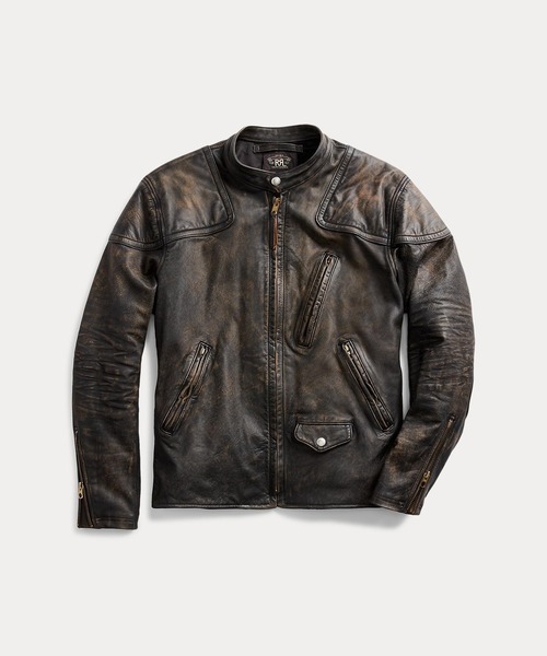 スリム フィット レザー モト ジャケット（ライダースジャケット