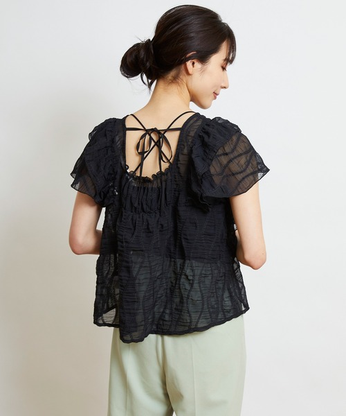 w closet（ダブルクローゼット）の「変わりシャーリングフリル切替ブラウス（シャツ/ブラウス・レディース・ブラック/ピンク/キナリ・FREE）」の2枚目の写真