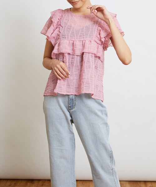 w closet（ダブルクローゼット）の「変わりシャーリングフリル切替ブラウス（シャツ/ブラウス・レディース・ブラック/ピンク/キナリ・FREE）」の20枚目の写真