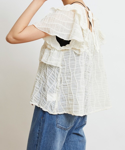 w closet（ダブルクローゼット）の「変わりシャーリングフリル切替ブラウス（シャツ/ブラウス・レディース・ブラック/ピンク/キナリ・FREE）」の8枚目の写真