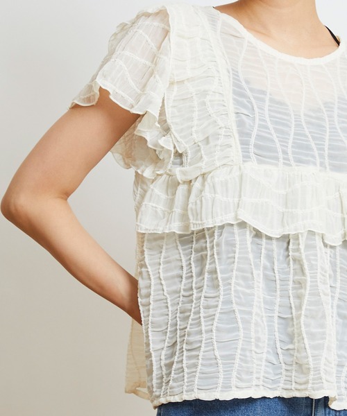 w closet（ダブルクローゼット）の「変わりシャーリングフリル切替ブラウス（シャツ/ブラウス・レディース・ブラック/ピンク/キナリ・FREE）」の10枚目の写真