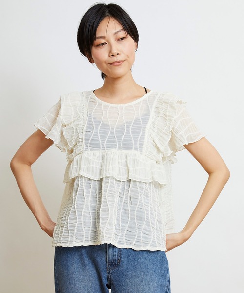 w closet（ダブルクローゼット）の「変わりシャーリングフリル切替ブラウス（シャツ/ブラウス・レディース・ブラック/ピンク/キナリ・FREE）」の14枚目の写真