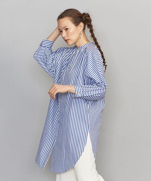 BEAUTY&YOUTH UNITED ARROWS（ビューティーアンドユースユナイテッドアローズ）の「BY スタンドカラードルマンスリーブロングシャツ（シャツ/ブラウス・レディース・ホワイト/ライトブルー/その他1・FREE）」の3枚目の写真