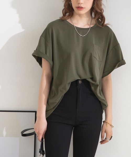 Newlyme（ニューリーミー）の「胸ポケット付きクルーネックｏｒＶネックＴシャツ（Tシャツ/カットソー・レディース・ホワイト/ブラック/カーキ/モカ/ホワイト系その他/ブラック系その他/ブラウン系その他/グリーン系その他・MEDIUM/LARGE）」の13枚目の写真